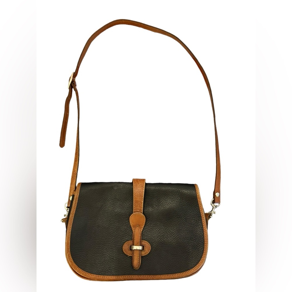 Classic Two-Tone Leather Crossbody Bag in Black and Tan